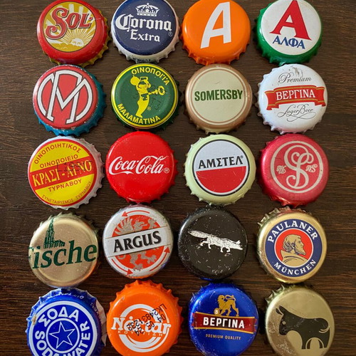 Beer and soda bottle caps used, pack of 20