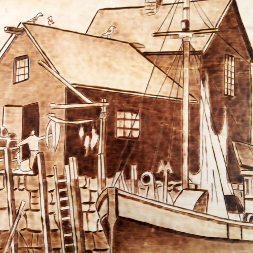 Woodburning painting Psaradiko new on poplar wood