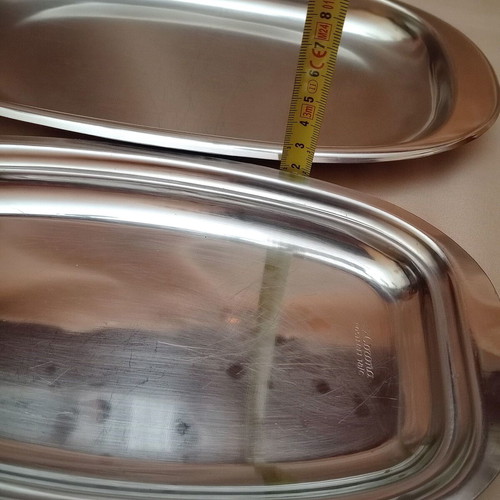 Stainless Steel Serving Trays used, set of 2, one Corona