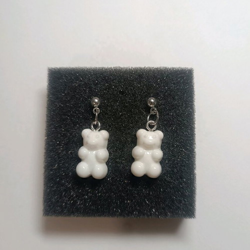 Earrings new with acrylic white teddy bear