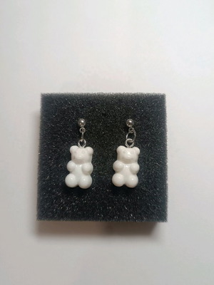 Earrings new with acrylic white teddy bear