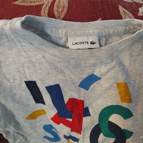 Lacoste toddler t-shirt white with colorful pattern like new, 2 years