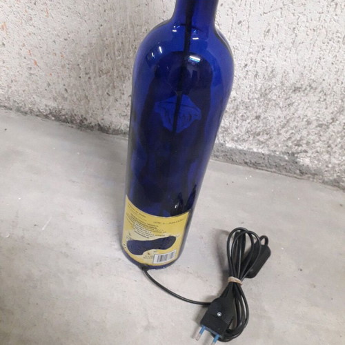 Table lamp handmade from large wine bottle like new