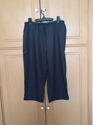 Black Summer Pants Three Quarter Length Linen Cotton Size XXL New