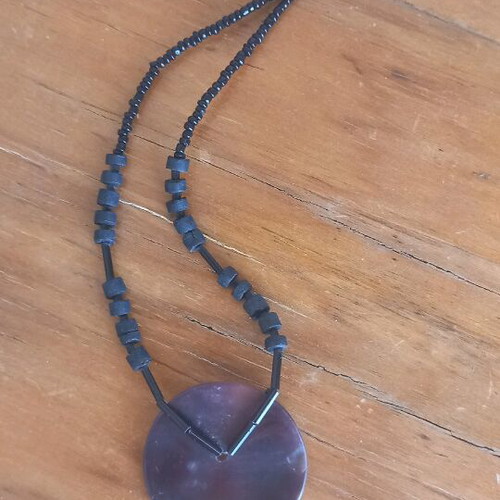 Turtle shell and bead necklace