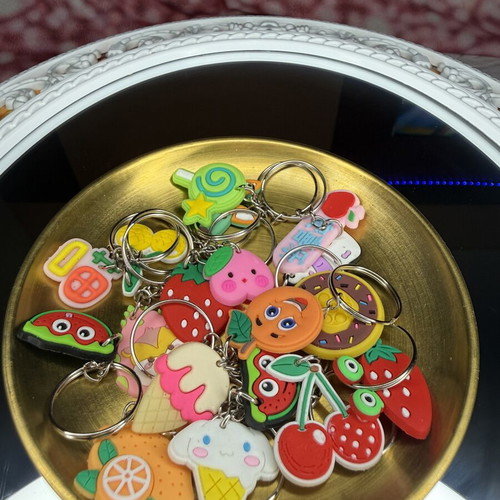 Colorful keychain set with fruit and sweet designs