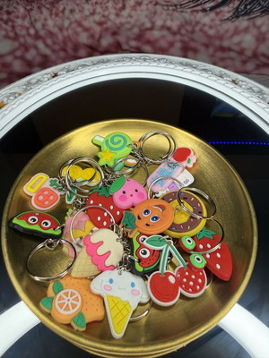 Colorful keychain set with fruit and sweet designs