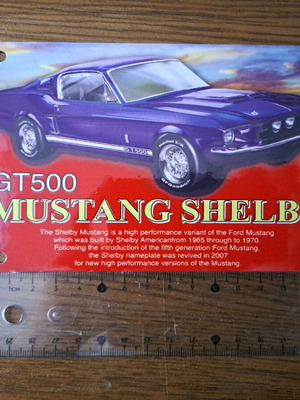 Μεταλλική πινακίδα GT500 Mustang Shelby σαν καινούργια