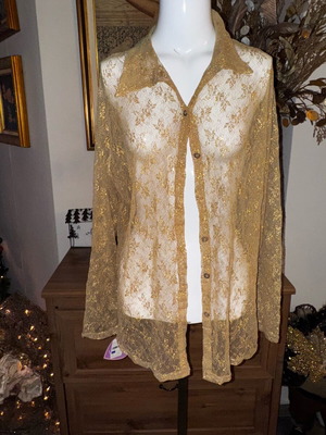 Sheer blouse new, gold color, sizes L and XL