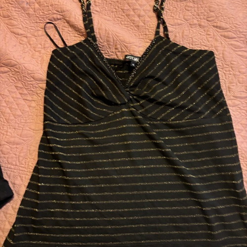 Strap blouse used, black with gold stripes