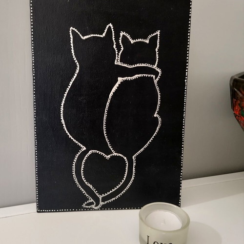 Minimal art painting on canvas with acrylics black and silver 18x26 cm