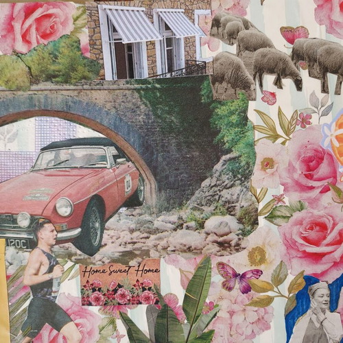 Interior Garden handmade artwork new, collage with painted details