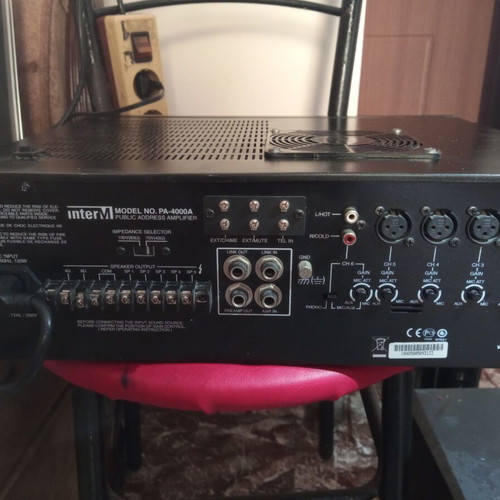 Inter-M PA-4000 amplifier used, 120W, 6 mic inputs, 5 zones