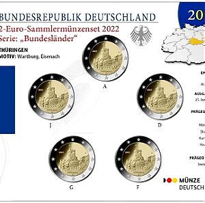 SAC Γερμανία 2 Ευρώ 2022 A-D-F-G-J UNC Θουριγγία (blister)