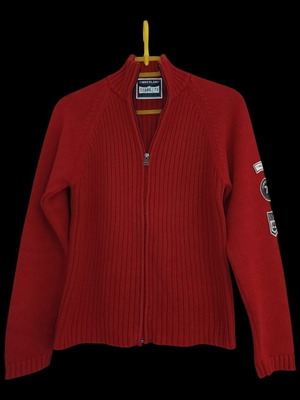 Timberland red zip-up sweater, size S