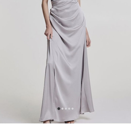 Bsb maxi satin dress silver new, one shoulder, side slit