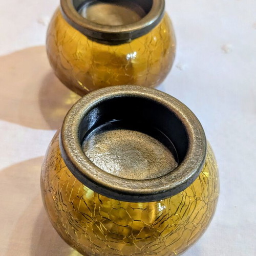 Set of two honey crackle tealight candle holders