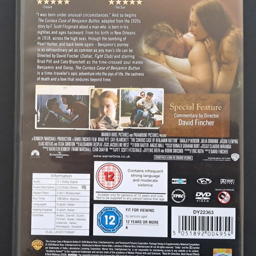 The Curious Case of Benjamin Button DVD like new, drama, subtitles