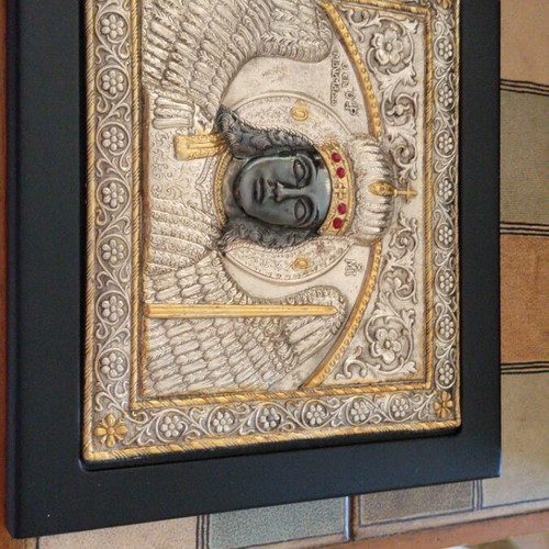 Archangel Michael Mandamados embossed icon new, silver and gold