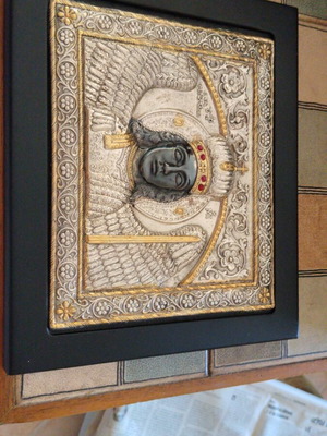 Archangel Michael Mandamados embossed icon new, silver and gold