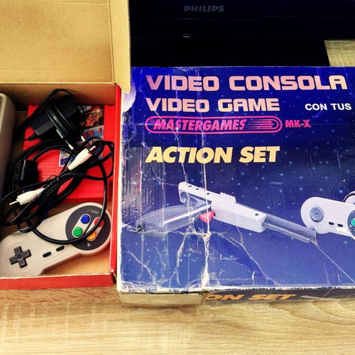 Retro game console used, complete with cartridge and controller