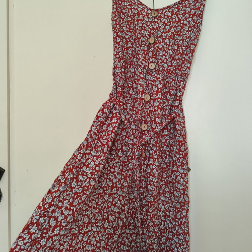 Maxi dress with flowers used, size Large, brick color