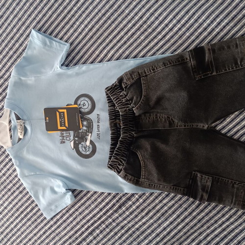 T-shirt and denim cargo shorts set new for 5-year-old boy