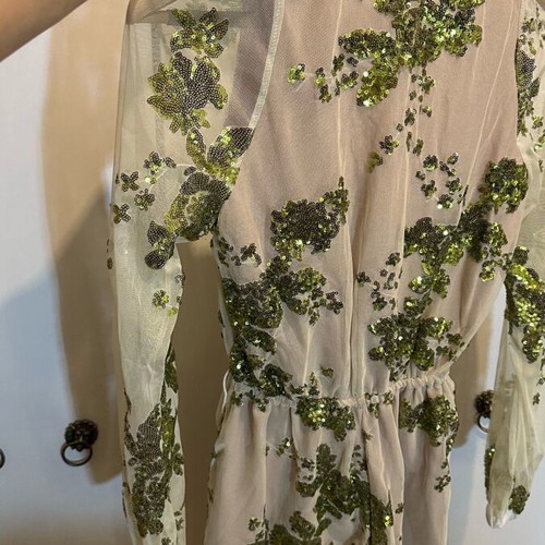 Sequin jumpsuit size M like new, beige and green
