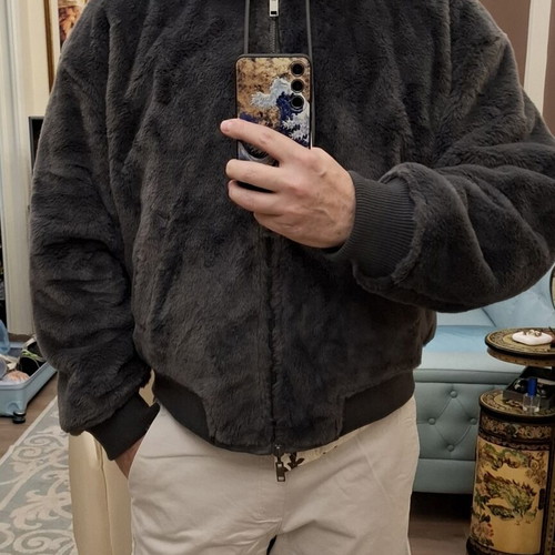 Zara double face jacket XL, synthetic leather and fur, grey