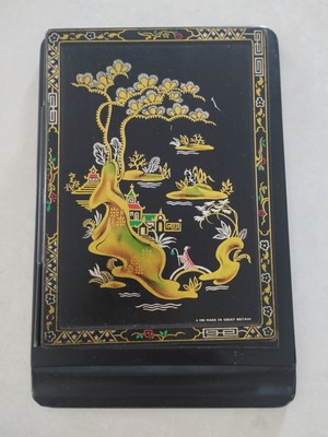 Vintage μεταλλική βάση σημειώσεων με σχέδιο Chinoiserie, μεταχειρισμένη
