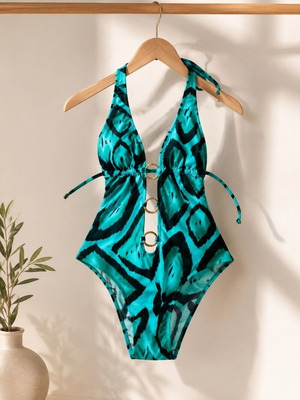 Angelo Marani ολόσωμο μαγιό monokini τυρκουάζ animal print σαν καινούργιο, IT44 M