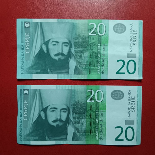 Serbian 20 dinar banknotes used, set of 2