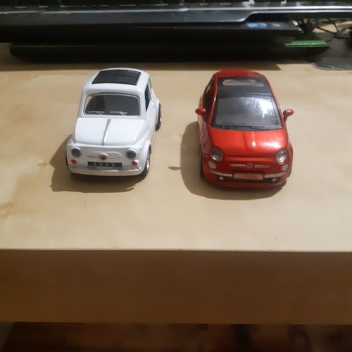 Fiat 500 toy car set with 1965 new and 2007 like new models