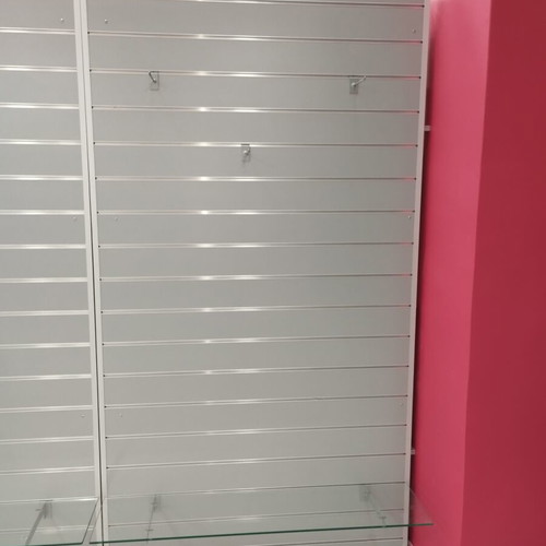 Slat melamine panel with 12 cm pitch, 120x240 cm height, aluminum frame like new