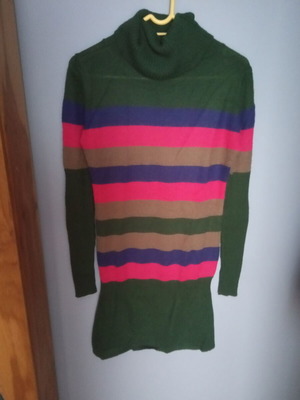 Knitted dress used with 20% alpaca wool, pink and green