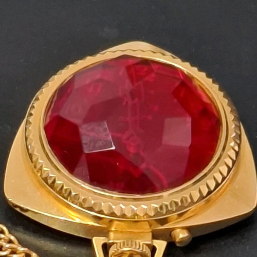 Vintage Russian necklace watch with ruby red faceted stone triangle like new