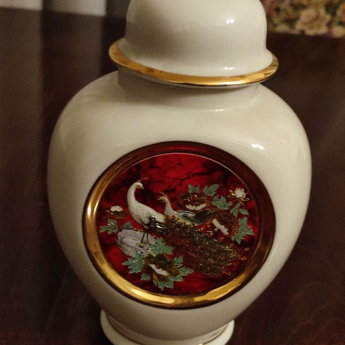 Japanese vases used The Art Of Chokin 24KT Gold Edged Ginger Jar 22cm height