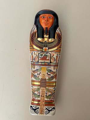 Metal sarcophagus pencil case used, vintage Ancient Egypt item