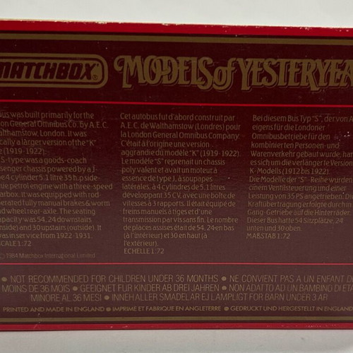 Matchbox 1984 Models of Yesteryear Y-23 1922 A.E.C. Omnibus used