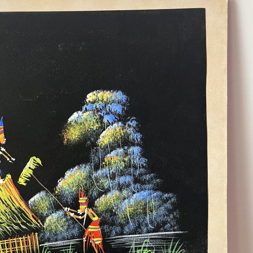 Authentic Vintage African Folk Art Painting 1960-1975