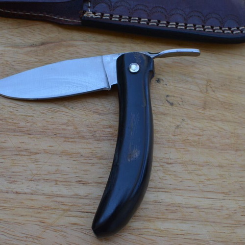 Folding knife stainless steel handmade buffalo horn handle new