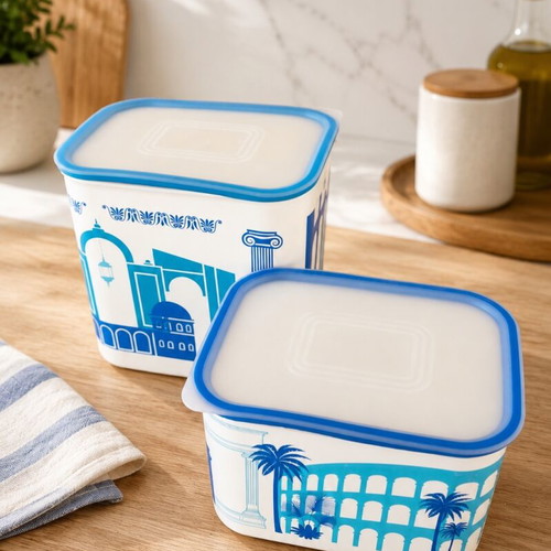 Tupperware collectible containers with Greek design set of 2