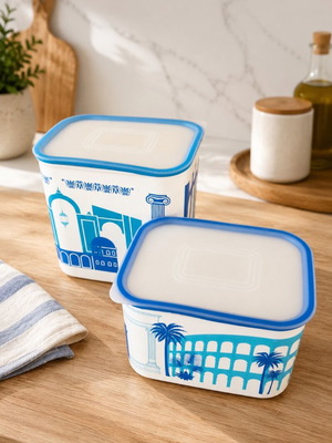 Tupperware collectible containers with Greek design set of 2