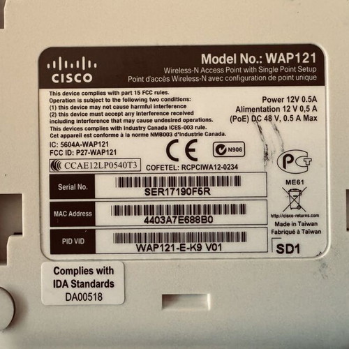 Cisco WAP121 Access Point used, functional