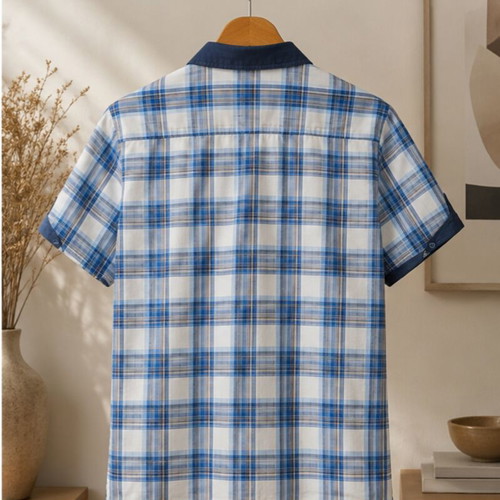 Women's short-sleeve checked shirt XL like new, 100% cotton, blue