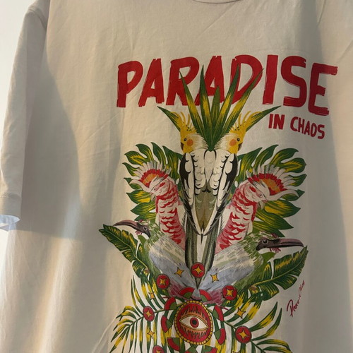Peace And Chaos Tshirt with red print, L/XL, white