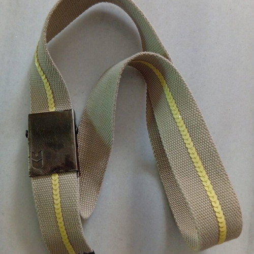 Canvas women's belt with yellow sequins, used, beige, 105 cm