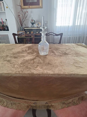 Velvet round tablecloth gold with lace and fringe like new
