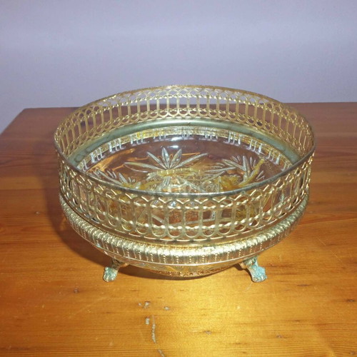 Tabletop metal fondue pot used with intricate decoration