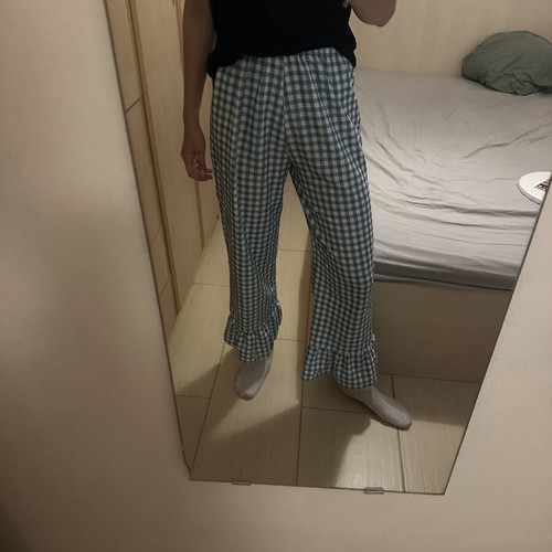 Shein checked loose-fitting pants, white and blue, XS